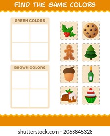 Encuentra los mismos colores de navidad. Juego de búsqueda y coincidencia. Juego educativo para niños y niños en edad preescolar