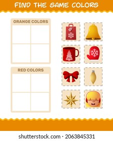 Find the same colors of christmas. Searching and Matching game. Educational game for pre shool years kids and toddlers