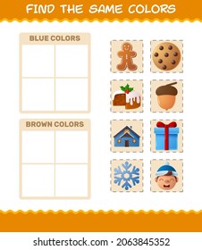 Find the same colors of christmas. Searching and Matching game. Educational game for pre shool years kids and toddlers