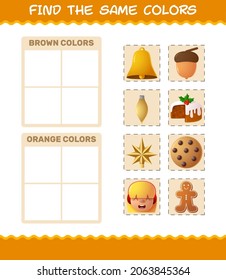 Find the same colors of christmas. Searching and Matching game. Educational game for pre shool years kids and toddlers