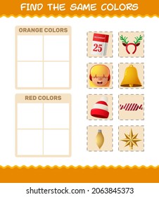 Find the same colors of christmas. Searching and Matching game. Educational game for pre shool years kids and toddlers