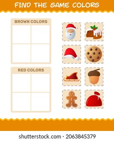 Find the same colors of christmas. Searching and Matching game. Educational game for pre shool years kids and toddlers