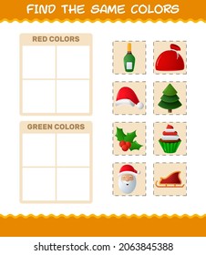 Find the same colors of christmas. Searching and Matching game. Educational game for pre shool years kids and toddlers