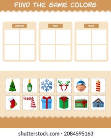 Find the same colors of christmas. Searching and Matching game. Educational game for pre shool years kids and toddlers