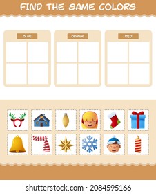 Finden Sie die gleichen Farben von Weihnachten. Suche und Matching-Spiel. Erziehungsspiel für Kinder und Kleinkinder im Vorschulalter
