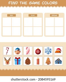 Find the same colors of christmas. Searching and Matching game. Educational game for pre shool years kids and toddlers