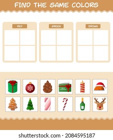 Find the same colors of christmas. Searching and Matching game. Educational game for pre shool years kids and toddlers