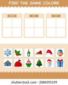 Encuentra los mismos colores de navidad. Juego de búsqueda y coincidencia. Juego educativo para niños y niños en edad preescolar