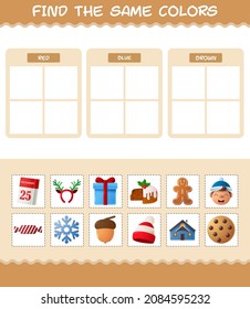 Find the same colors of christmas. Searching and Matching game. Educational game for pre shool years kids and toddlers