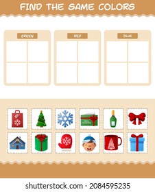 Find the same colors of christmas. Searching and Matching game. Educational game for pre shool years kids and toddlers