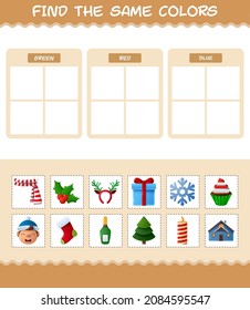 Find the same colors of christmas. Searching and Matching game. Educational game for pre shool years kids and toddlers