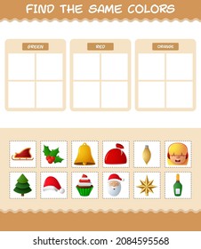 Find the same colors of christmas. Searching and Matching game. Educational game for pre shool years kids and toddlers