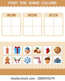 Find the same colors of christmas. Searching and Matching game. Educational game for pre shool years kids and toddlers