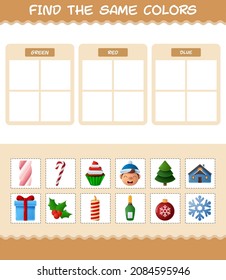 Find the same colors of christmas. Searching and Matching game. Educational game for pre shool years kids and toddlers