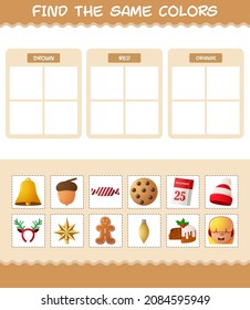 Find the same colors of christmas. Searching and Matching game. Educational game for pre shool years kids and toddlers