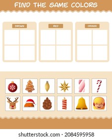 Find the same colors of christmas. Searching and Matching game. Educational game for pre shool years kids and toddlers