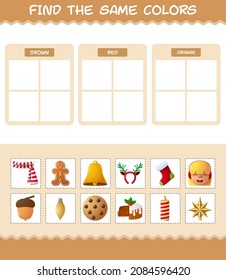 Find the same colors of christmas. Searching and Matching game. Educational game for pre shool years kids and toddlers