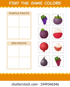 Find the same colors of fruits. Searching and Matching game. Educational game for pre shool years kids and toddlers