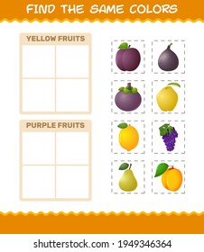 Find the same colors of fruits. Searching and Matching game. Educational game for pre shool years kids and toddlers