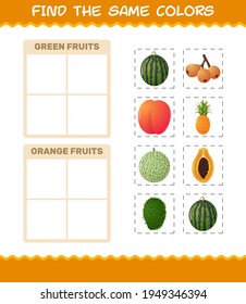Find the same colors of fruits. Searching and Matching game. Educational game for pre shool years kids and toddlers