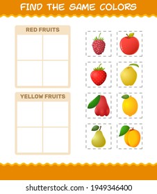 Find the same colors of fruits. Searching and Matching game. Educational game for pre shool years kids and toddlers