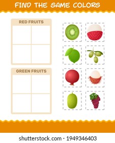 Find the same colors of fruits. Searching and Matching game. Educational game for pre shool years kids and toddlers