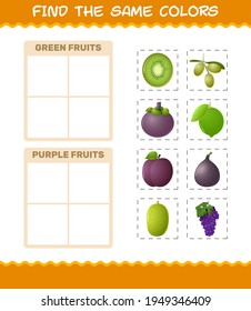 Find the same colors of fruits. Searching and Matching game. Educational game for pre shool years kids and toddlers