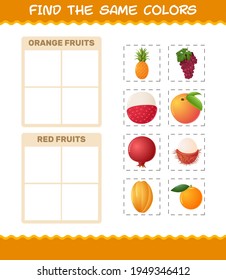 Find the same colors of fruits. Searching and Matching game. Educational game for pre shool years kids and toddlers