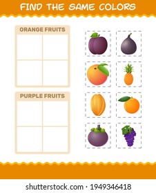 Find the same colors of fruits. Searching and Matching game. Educational game for pre shool years kids and toddlers