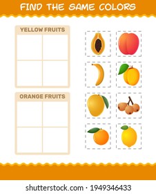 Find the same colors of fruits. Searching and Matching game. Educational game for pre shool years kids and toddlers