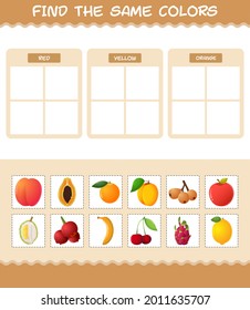 Find the same colors of fruits. Searching and Matching game. Educational game for pre shool years kids and toddlers