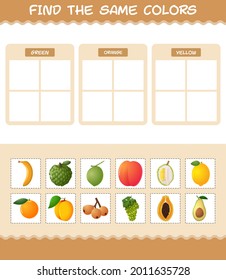 Find the same colors of fruits. Searching and Matching game. Educational game for pre shool years kids and toddlers