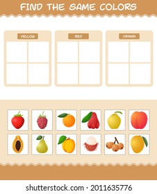 Find the same colors of fruits. Searching and Matching game. Educational game for pre shool years kids and toddlers