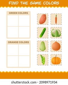 Encuentra los mismos colores de verduras. Juego de búsqueda y coincidencia. Juego educativo para niños y niños en edad preescolar