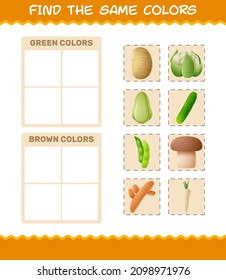 Find the same colors of vegetables. Searching and Matching game. Educational game for pre shool years kids and toddlers