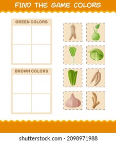 Find the same colors of vegetables. Searching and Matching game. Educational game for pre shool years kids and toddlers