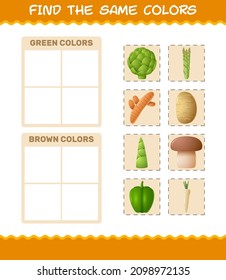 Find the same colors of vegetables. Searching and Matching game. Educational game for pre shool years kids and toddlers