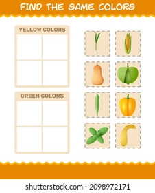 Find the same colors of vegetables. Searching and Matching game. Educational game for pre shool years kids and toddlers