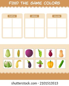 Find the same colors of vegetables. Searching and Matching game. Educational game for pre shool years kids and toddlers