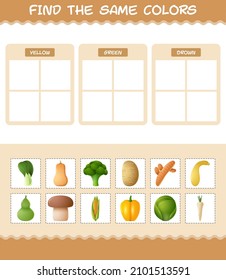 Encuentra los mismos colores de verduras. Juego de búsqueda y coincidencia. Juego educativo para niños y niños en edad preescolar