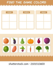 Find the same colors of vegetables. Searching and Matching game. Educational game for pre shool years kids and toddlers