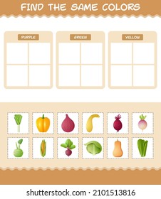 Encuentra los mismos colores de verduras. Juego de búsqueda y coincidencia. Juego educativo para niños y niños en edad preescolar