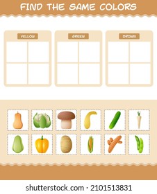 Find the same colors of vegetables. Searching and Matching game. Educational game for pre shool years kids and toddlers