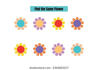 Find the same flower. Educational game for kindergarten kids.
