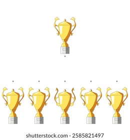 Find the same golden cup. Trophy. Vector illustration on a white background for children's entertainment, activity book, worksheet.