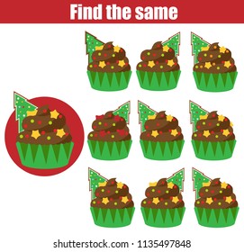 Find the same pictures children educational game. Christmas , New Year theme