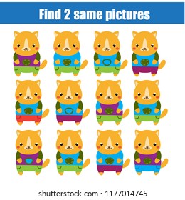 Find the same pictures children educational game. Find two identical cats