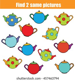 Find the same pictures children educational game. Find equal pairs kids activity