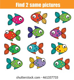 Find the same pictures children educational game. Find equal fish kids activity