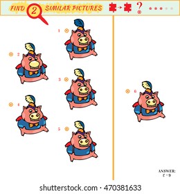 Find the same pictures children educational game: two identical piggy